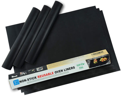 Oven Liners for Bottom of Oven – Heavy Duty Non Stick Reusable Oven Liner for Gas & Electric Ovens – Oven Mat for Bottom of Oven – Heat Resistant to 500°F, 23x16.25", 3 Pack