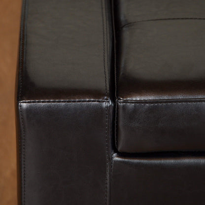Christopher Knight Home Guernsey Leather Wood-Frame Storage Ottoman, Black