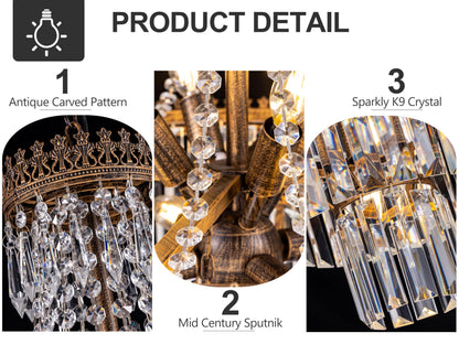 TOCHIC French Empire Crystal Chandelier Modern Farmhouse Chandeliers Ceiling Light for Foyer Entryway High Ceiling Vintage Antique Bronze Chandelier Light Fixture for Dining Living Room 24" D