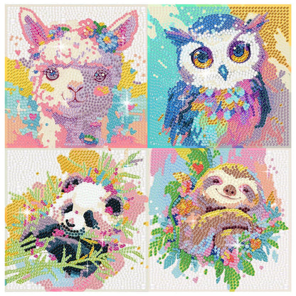 FlyingMage 5D Diamond Art Kits for Adults, Kawaii DIY Painting Art for Women, 4 Pack Cute Diamond Arts and Crafts Sets, Diamond Art Mosaic Kits,Big Gem Full Drill Diamond Dots, Alpaca Owl Panda Sloth