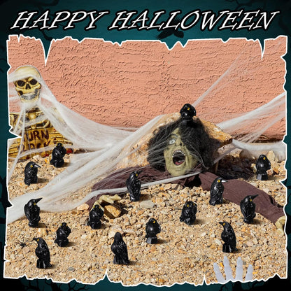 Skiennix Miniature Crows Decor - 150 Pcs Black Resin Raven Figurines for Spooky Holiday Scenes