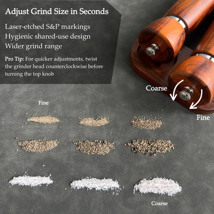 TLYSXPRO Wooden Salt and Pepper Grinder Set – Refillable Salt and Pepper Mill with Adjustable Upgraded Large Size Ceramic Burr – Manual Pepper Grinder with Acacia Wood Body – 8.3” Tall