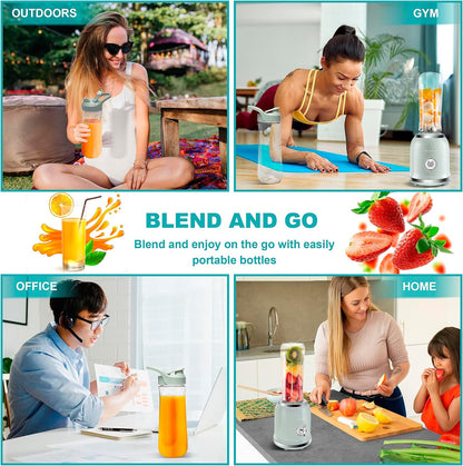 Personal Blender for Smoothies & Shakes, Portable Mini Blender with 2 Travel Bottles 20 oz, 6 Stainless Steel Blades