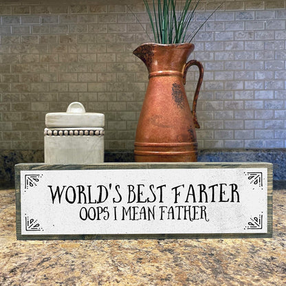 World's Best Farter Oops I Mean Father - Handmade Metal Wood Sign Light, Cute Rustic Wall Decor Art, Farmhouse