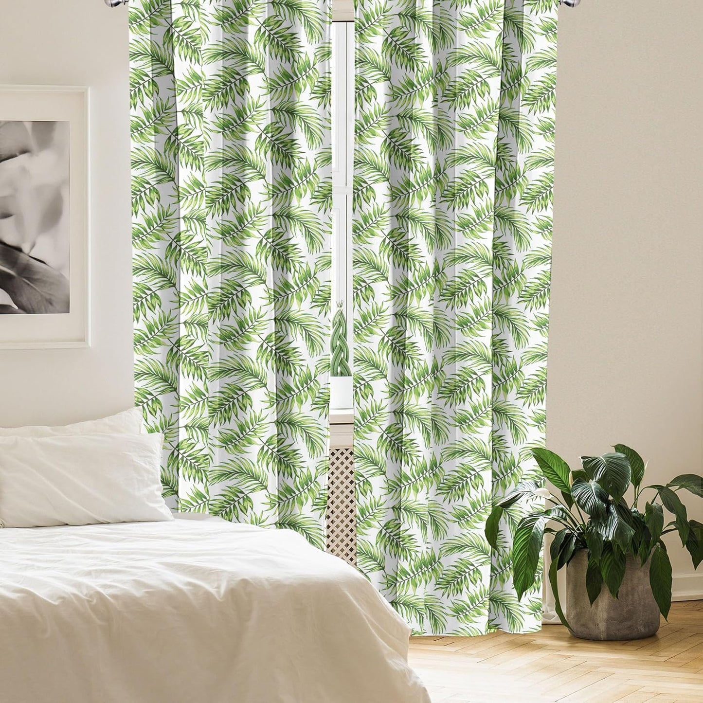 Ambesonne Palm Leaf Window Curtains, Exotic Tropical Leaves Watercolor Art Style Jungle Luau Hawaii, 2-Panel Set 28" x
