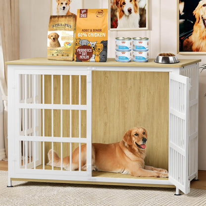 CABZOON 46'' Dog Crate Furniture Large Breed Dog Crate Dog Kennels for Inside Wooden Dog Crates End Table Heavy Duty Indoor Combination Cage for Medium to Large Dogs Oak