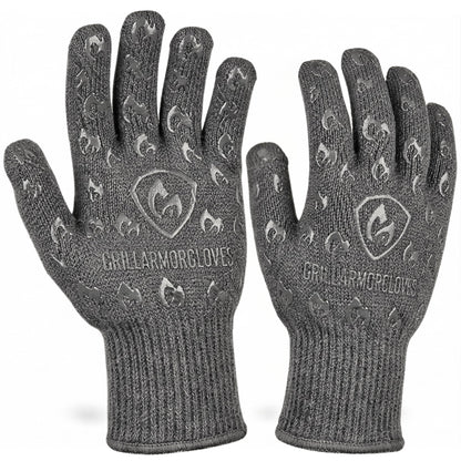 Oven Gloves with Fingers - 932°F Extreme Heat Proof and Cut Resistant Mitts for Kitchen, BBQ, Grill, Baking, Fire Pit - EN407 Certified with Non-Slip Silicone Grip and Cotton Lined for Comfort