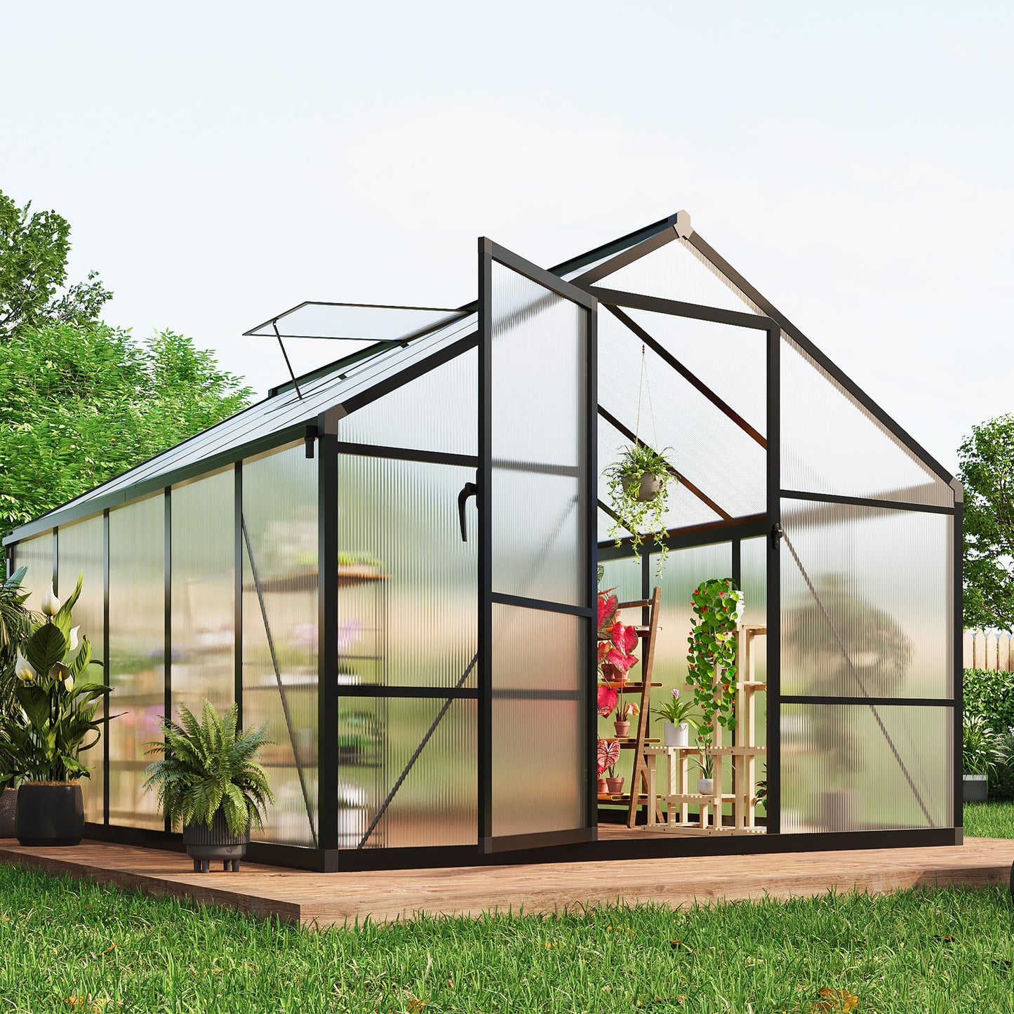 Garvee 8 x 10 FT Greenhouse, Greenhouses for Outside, Polycarbonate Greenhouse with Aluminum Frame, Lockable Door and Ajustable Roof Vent for Backyard, Green Houses for Outside Garden Backyard, Patio