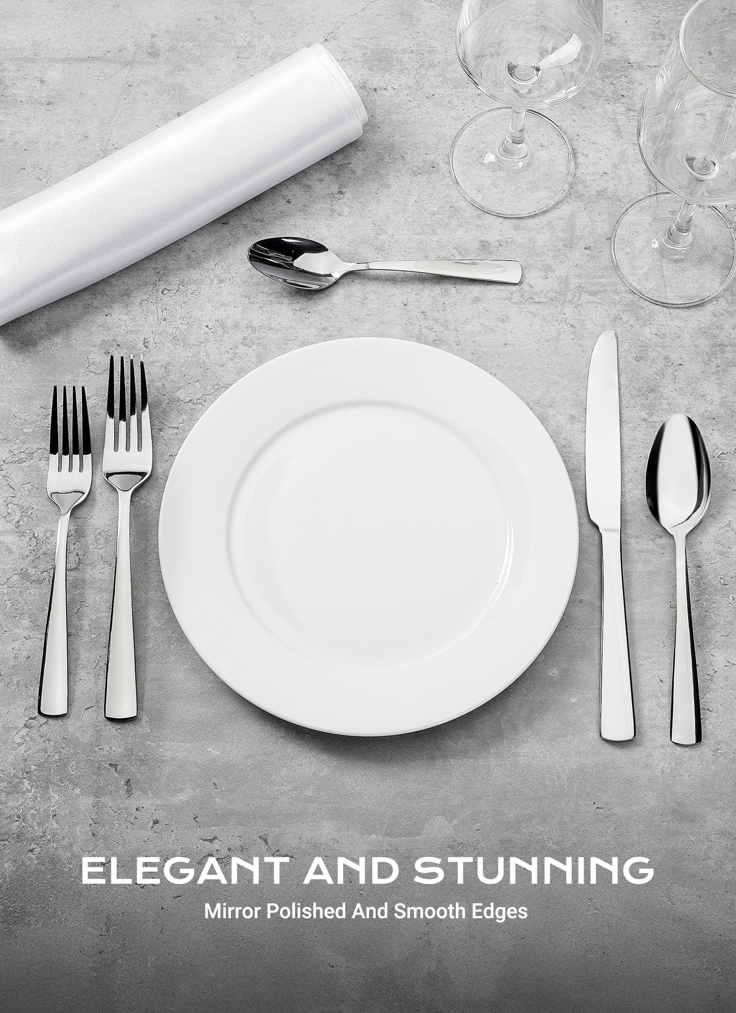 45-Piece Flatware Sets, Silverware Set for 8, Durable Stainless Steel Tableware in Ergonomic Design Size and Weight, Kitchen Utensils Set with Steak Knives, Rust-proof, Dishwasher Safe