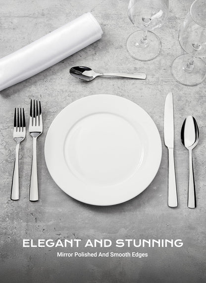45-Piece Flatware Sets, Silverware Set for 8, Durable Stainless Steel Tableware in Ergonomic Design Size and Weight, Kitchen Utensils Set with Steak Knives, Rust-proof, Dishwasher Safe