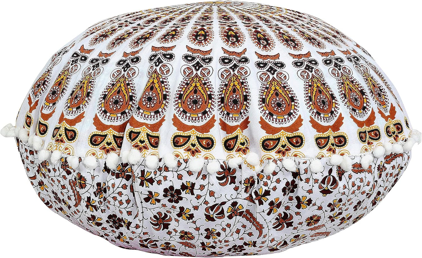 22" Indian Consigners Floor Cushion Covers Round Mandala Ombre Zipped Ottoman Cover