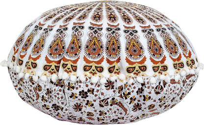 22" Indian Consigners Floor Cushion Covers Round Mandala Ombre Zipped Ottoman Cover