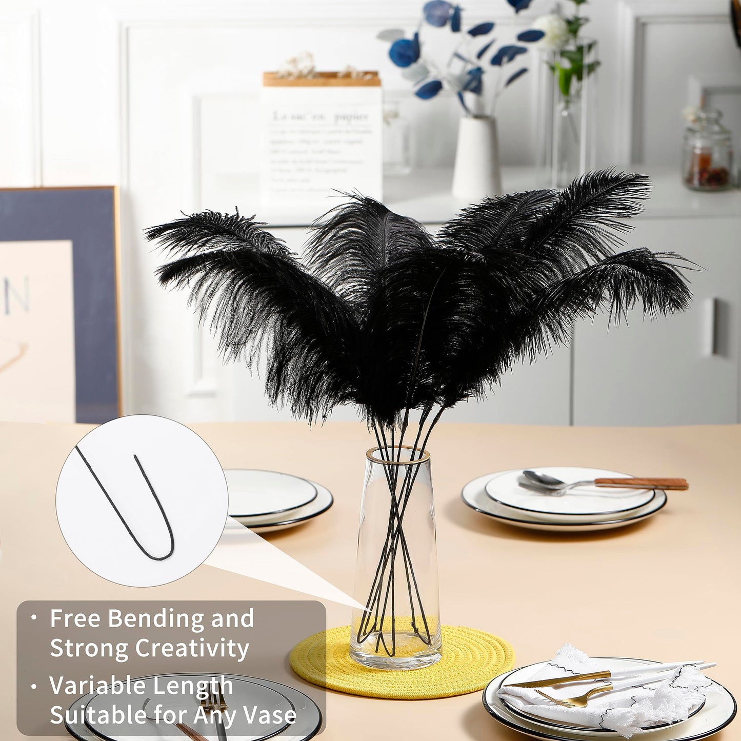 Ballinger 8-12inch 4 Styles 24Pcs Assorted Pheasant Feathers and 12Pcs 24-26inch Black Ostrich Feaathers for Crafting Vase Hat Wedding Autumn Party Decor