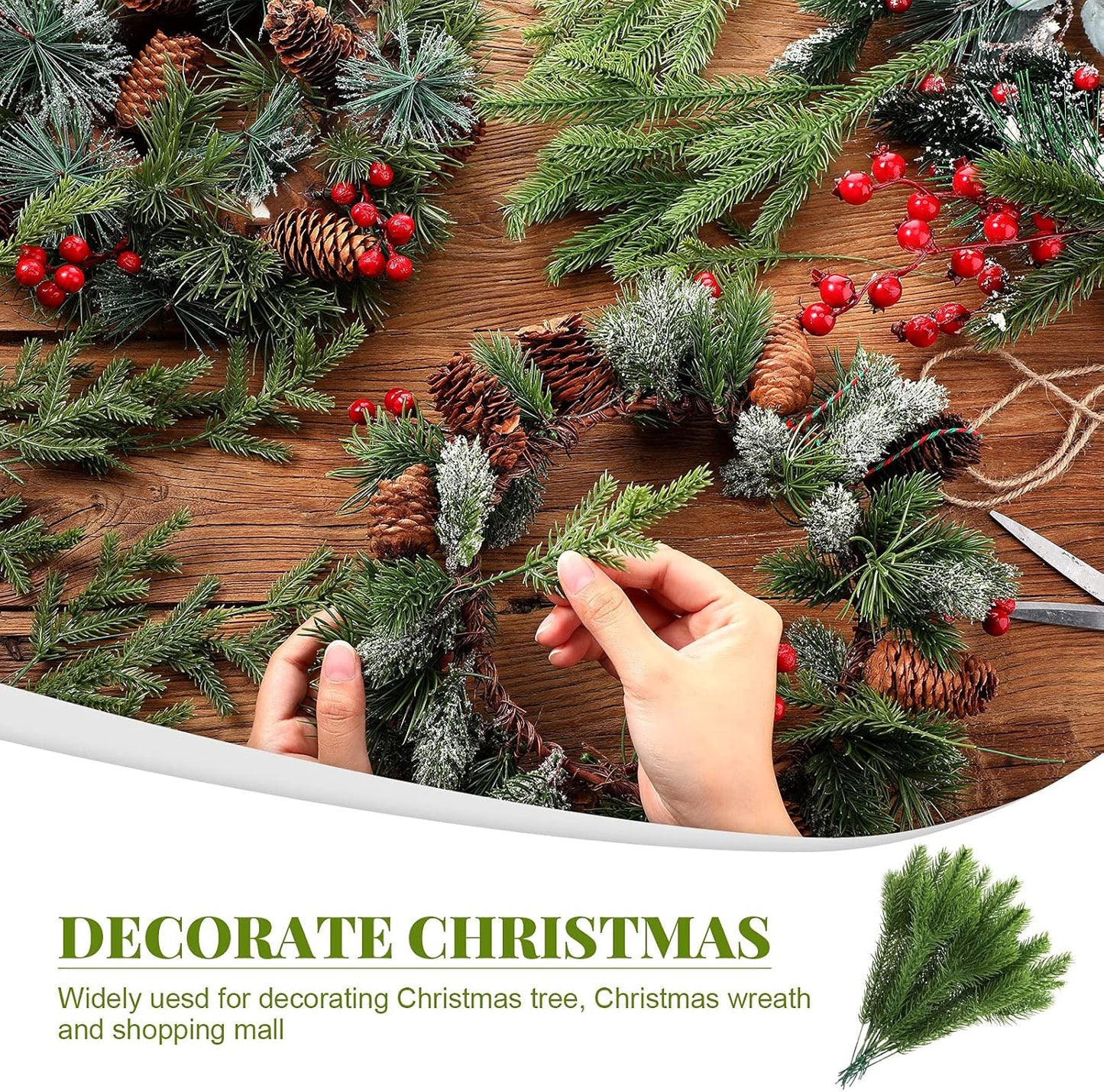 Syhood 50 Pieces Artificial Pine Branches, Christmas Tree Picks for DIY Garland Wreath Home Decor, 2 Styles