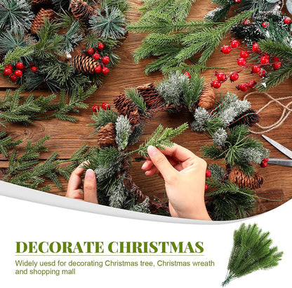 Syhood 50 Pieces Artificial Pine Branches, Christmas Tree Picks for DIY Garland Wreath Home Decor, 2 Styles