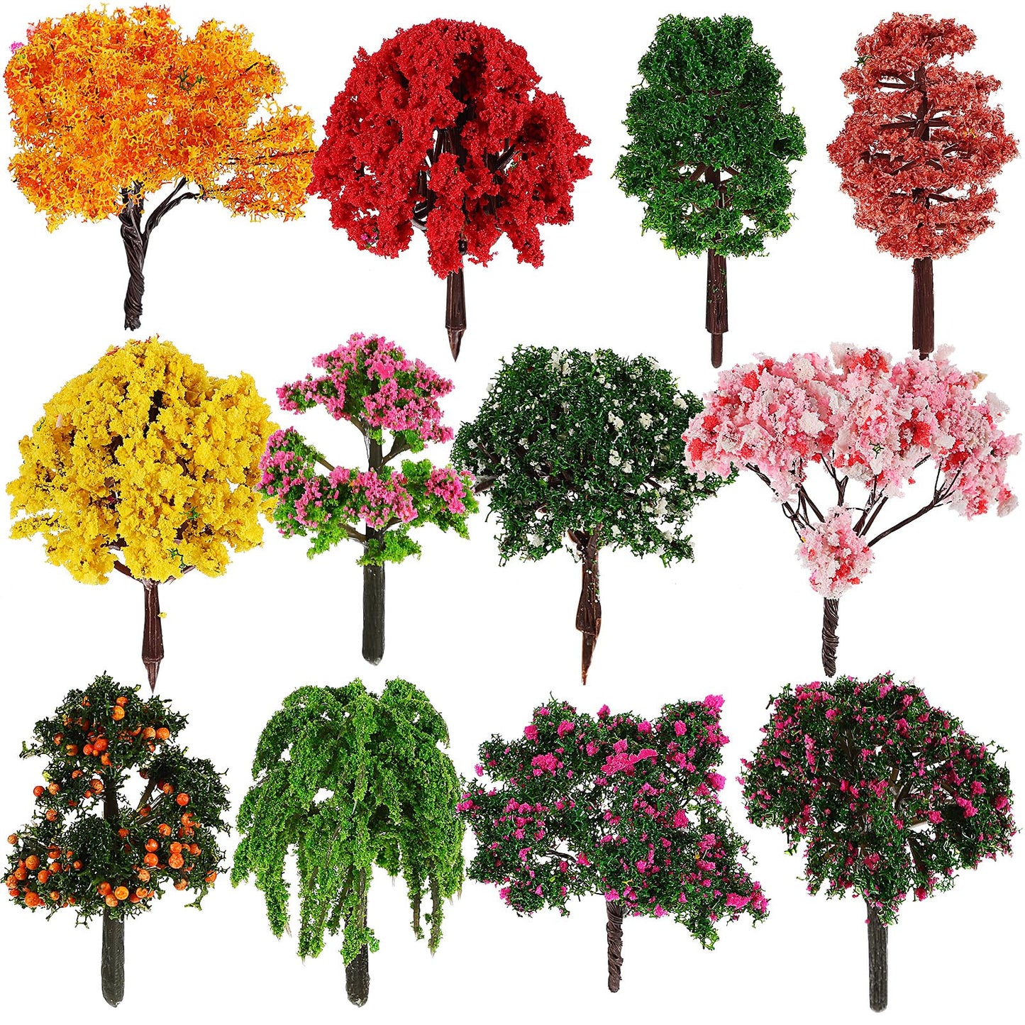 LIOOBO 12pcs Miniature Trees for Crafts Fairy Garden Accessories Mini Mixed Model Trees Dollhouse Decor Terrarium Plant for DIY Micro Landscape Train Scenery Architecture Diorama Supplies 2.1-2.5Inch