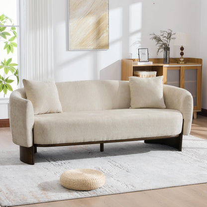 Christopher Knight Home 81 inch Curved Boucle Sofa with Wooden Base Indoor Couch Upholstered Modern Living Room Sofa Comfortable Wood Frame Seating for Home Lounge, Beige