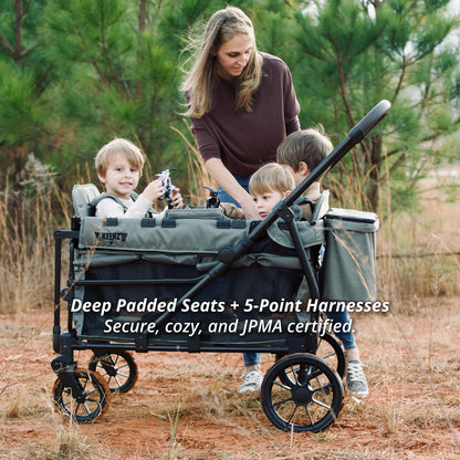 Keenz Viva 4-Passenger Compact Stroller Wagon for Kids with Foldable Frame, Push/Pull Handle, EVA Wheels, and Mosquito Net Canopy – Lightweight Wagon for Families, Green