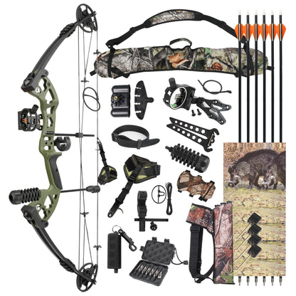 surwolf Compound Bow Kit,Hunting&Target,Limb Made in USA,Draw Weight 30-55lbs Adjustable,Draw Length 24-29.5", Right/Left Handed for Adult/Beginner Archery Hunting&Targeting (Left-Handed, Olive Green)