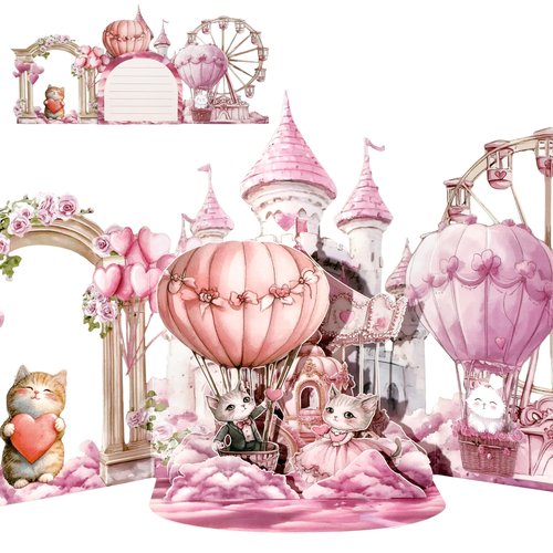 Coralogo Pink Cats Pop up Wedding Card - Cute Funny 3D Wedding Congratulations Card, Romantic Cat Newly Wed Gifts for Newlywed Couple Girlfriend Wife in Anniversary Valentine’s Day All Occasion