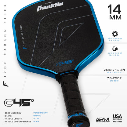 Franklin Sports PRO Pickleball Paddles – C45 Carbon Fiber Series - Official USAP + UPA Approved – Pro Player Design, Hybrid 14MM Blue