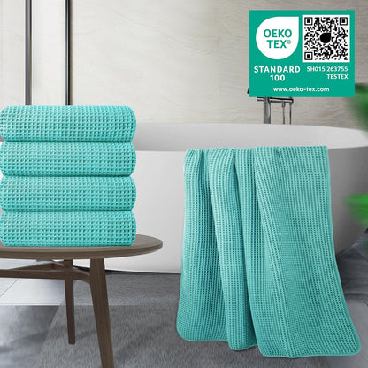 POLYTE Microfiber Oversize Bath Towels - Quick Dry, Lint Free, 60 x 30 in, 4 Pack | Waffle Weave