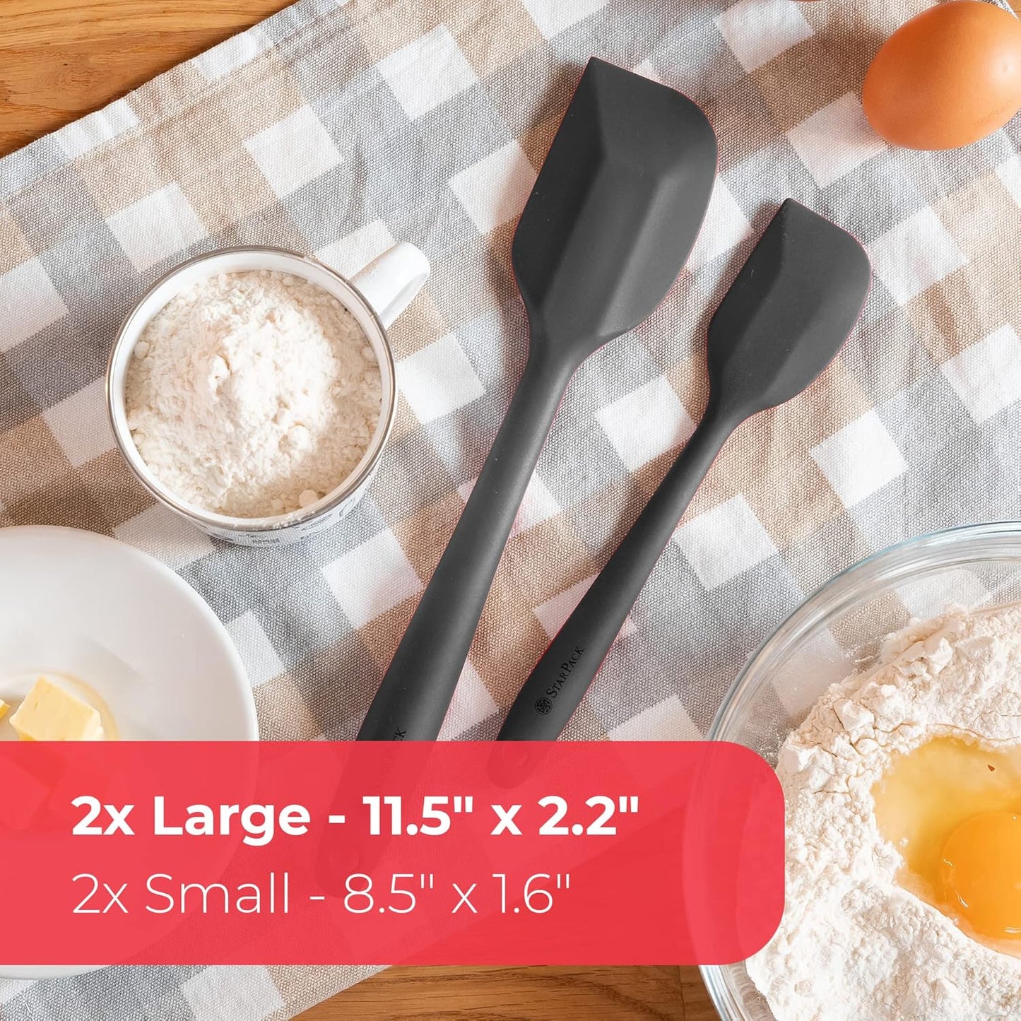StarPack Basics Silicone Spatula Set (2 Small, 2 Large) - High Heat Resistant to 480°F, Non Stick Rubber