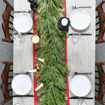 2 PCS 9 FT Artificial Norfolk Pine Garland, Real Touch Christmas Garland, Faux Winter Pine Garland for Fireplace Mantle Table Wall Stair Indoor Outdoor Xmas Holiday Christmas Decorations