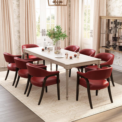JESONVID Upholstered Barrel Dining Chair Set of 2, 17.72" H Faux Leather Dining Room Chair with Arms Open-Back Dining Chairs w/Wood R Legs Comfy Accent Side Chairs for Home Kitchen, Wine Red