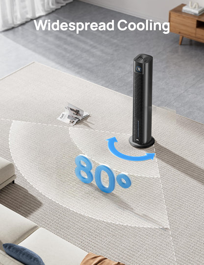 DREO Evaporative Air Swamp Cooler, 43" Cooling Fans that Blow Cold Air 2026 Upgraded, 80° Oscillating Floor Fan for Bedroom, Easy Cleaning, APP Control, Ice Packs, 4 Speeds & 4 Modes, 12H Timer, Black