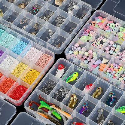 CGCG 3 Pack 7.9 x 5.8 inch Plastic Organizer Box with Adjustable Dividers 18 Grids Clear multi Compartment Storage Container Small Case for Beads Crafts Jewelry Fishing Tackles nail charm sticker