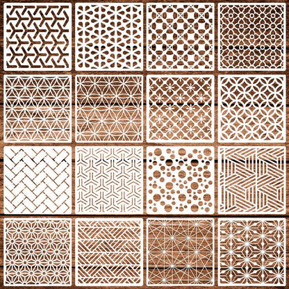16 PCS Geometric Stencils for Painting, Stencils for Crafts Reusable 12 x 12 Inch Large Pattern Templates for Walls Floors Furniture Tile and Home Decor