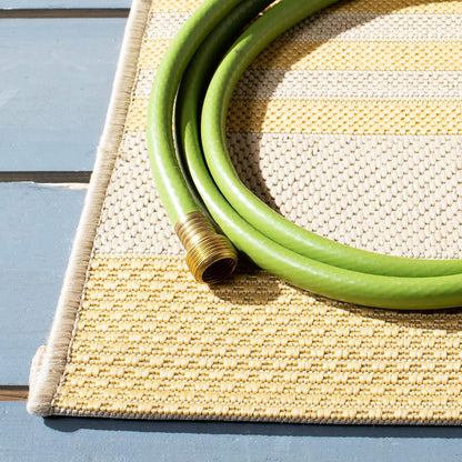 SAFAVIEH Courtyard Collection 2' x 3'7" Gold/Beige CY6062 Nautical Coastal Stripe Indoor/Outdoor Accent Rug