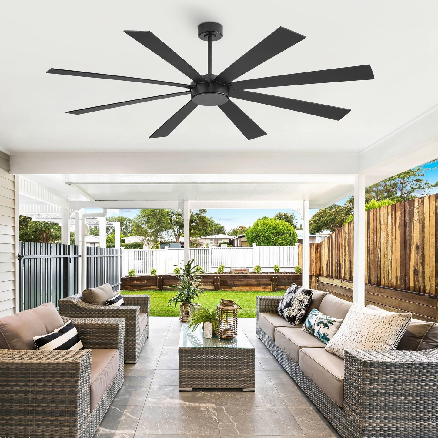 WINGBO 60" Black Ceiling Fan without Light, Modern Large Ceiling Fan with Remote Control, 6-Speed Reversible Noiseless DC Motor, Black/Driftwood Blades for Living Room, Bedroom & Covered Outdoor