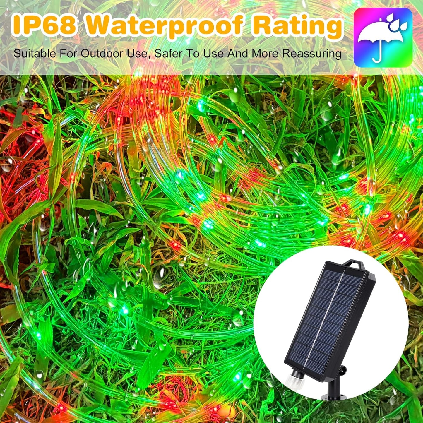 16FT 50 18 5 LED Solar Rope Lights, Colors with Timer, Modes, Waterproof Plug-in Remote Control Camping String Lights
