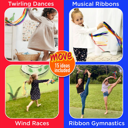 Covelico Rainbow Hand Ribbon Kite, 2 x Montessori Inspired Ribbon Toy, Each Wooden Rings with 7 Bright Rainbow Streamers, Waldorf Sensory String Toys for Kids & Gymnastics Dance Ribbons for Toddlers