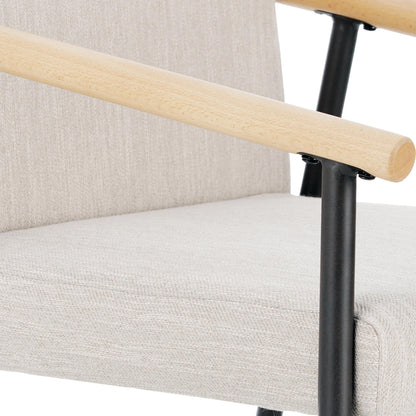 Christopher Knight Home Set of 2 Bever Mid-Century Modern Counter Height Bar Stools, Iron Frame Kitchen Stools, Fabric Upholstered Side Chair with Wooden Armrest and Footrest, Beige+Black+Light Brown