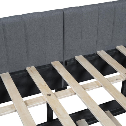 Merax Upholstered Daybed with Trundle, Gray Linen Full Size Sofa Bed Frame, No Box Spring Needed