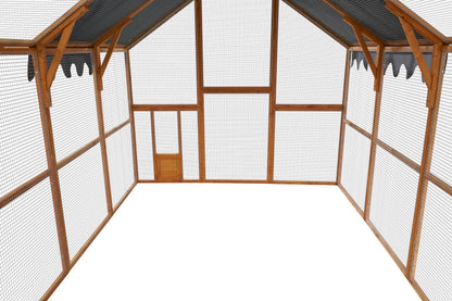 KEIKI Chicken Coop, 9.3 x 6.2 x 6 FT, Large Wooden Chicken Run with Waterproof Cover, Outdoor Walk-in Hen House, for Backyard Farm, Yellow