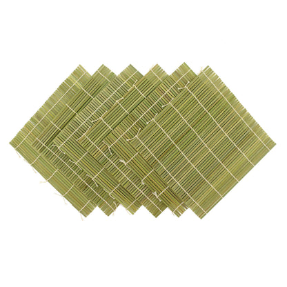 BambooMN 6x Green Bamboo Sushi Rolling Mat Set, Bulk Sushi Roller Mats 9.5", All Natural Bamboo