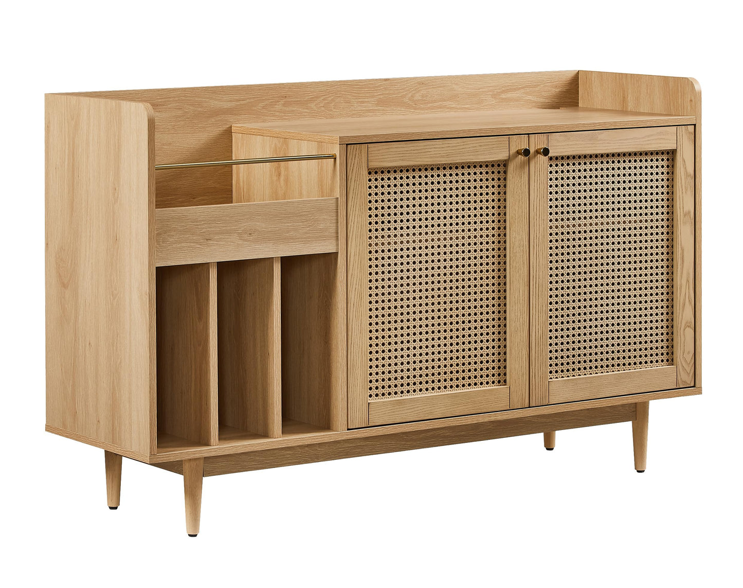 Crosley Furniture Maeve Record Player Cabinet, Vinyl Storage, Rattan Turntable Stand for Records, Ash