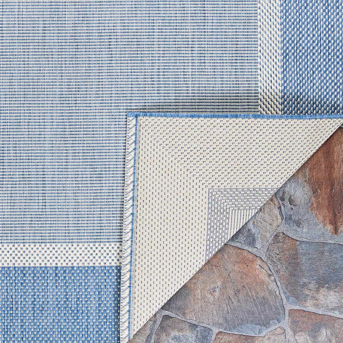 2' 3'7" Set, Couristan Recife Indoor Outdoor Rug - Stria Texture x Rectangle in Blue, Hose Washable, Low Pile, Pet- Kid