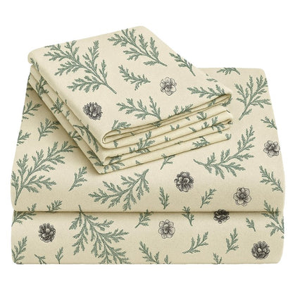 California Design Den Flannel Sheets Queen Size Bed Set - Made in Portugal 100% Cotton, Thick, Velvet Soft 4-Piece Queen Size Sheet Set, Triple-Brushed with Extra Deep Pockets - Woodland Motif