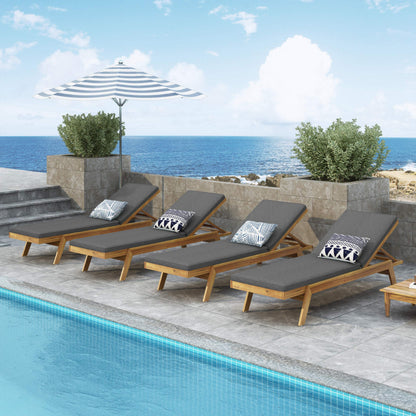 Christopher Knight Home Caily Outdoor Chaise Lounge with Cushions - Acacia Wood - Teak/Dark Gray (Set of 4)
