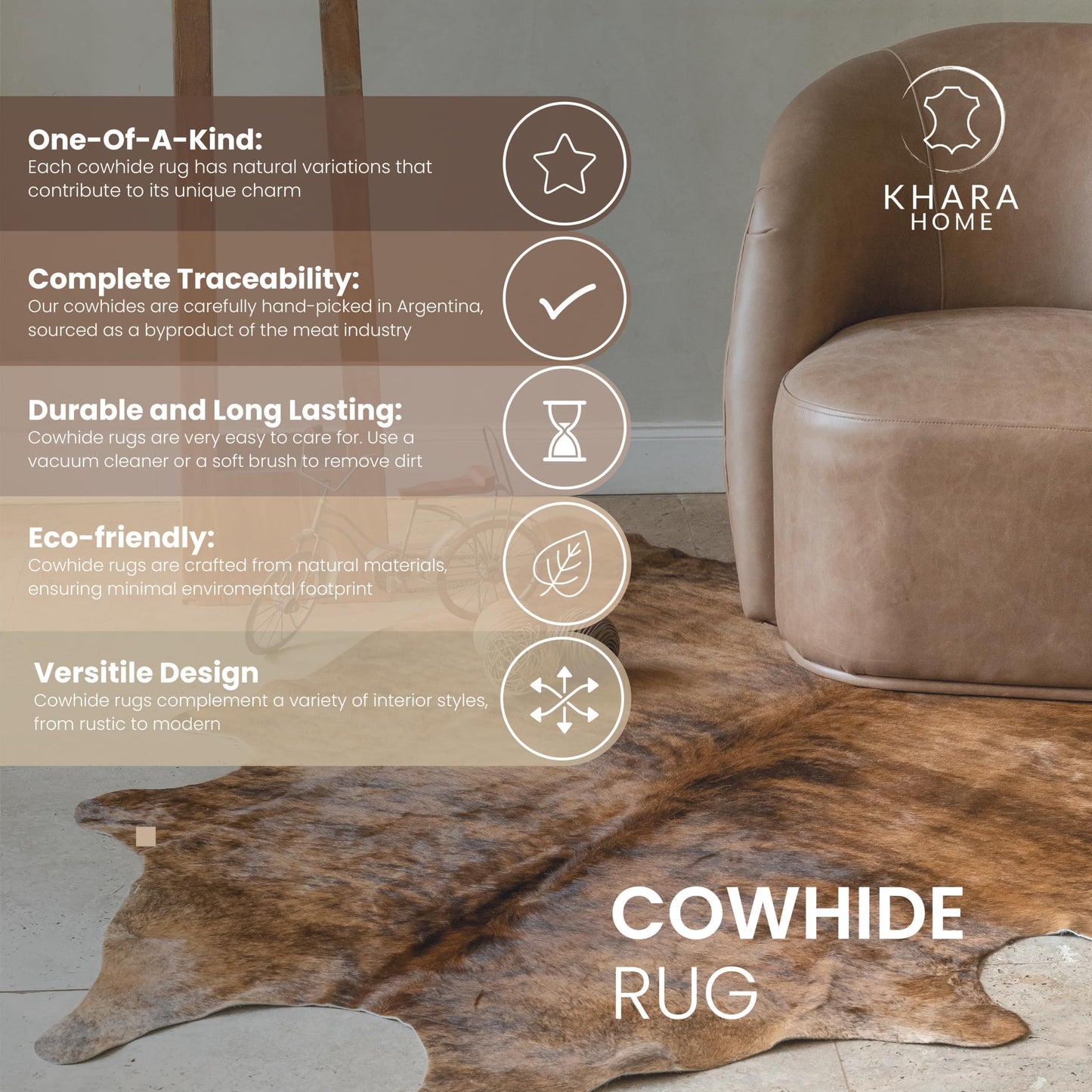 Khara Home Premium 100% Genuine Cowhide Rug Large 5x7 Ft Leather Area Rug for Living Room, Cozy, Unique, and Durable, Western Home Decor – from Argentina (Black & White, 5 x 7)