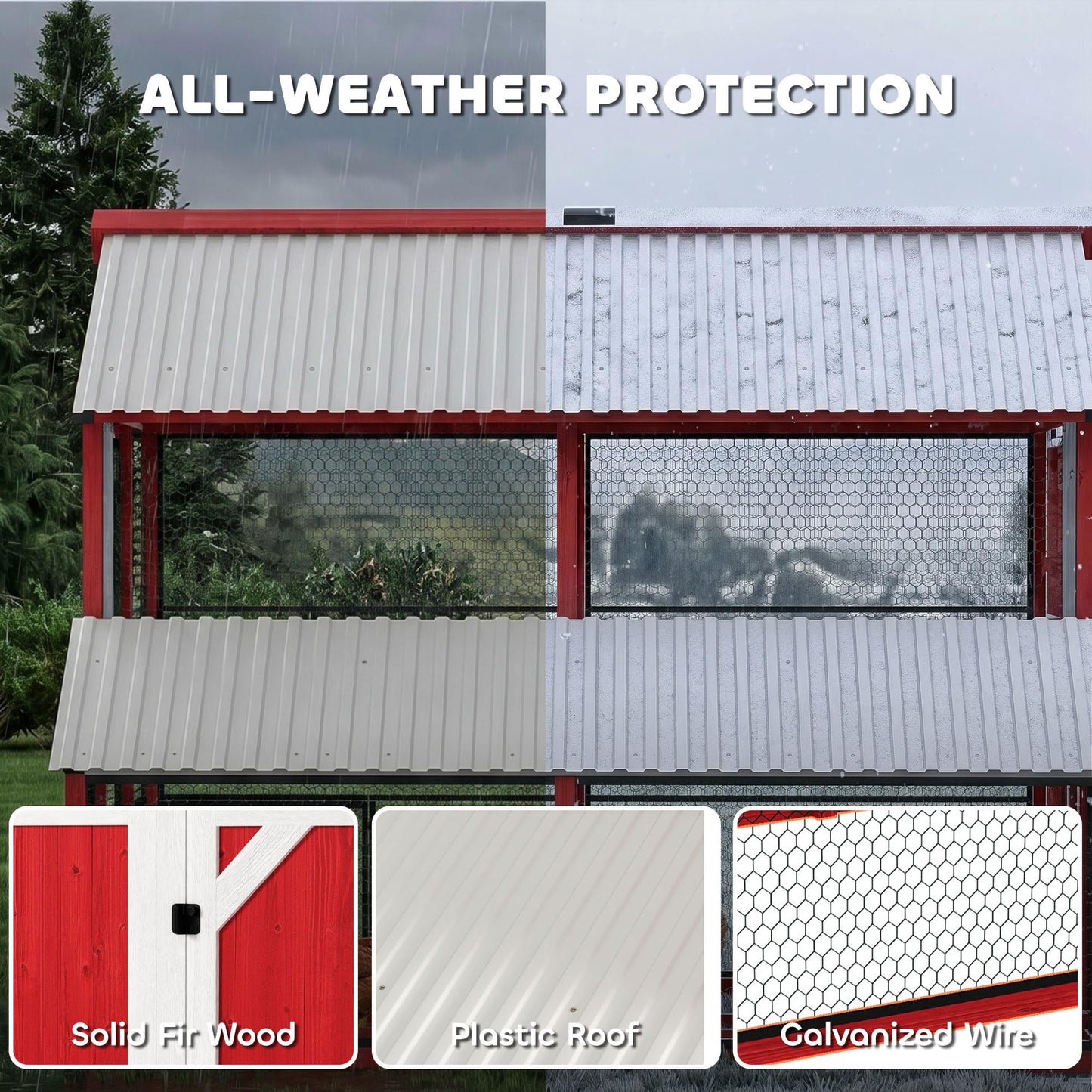PawHut 187.3" Large Chicken Coop, Walk-in Wooden Hen House, Outdoor Poultry Cage w/Shovel, Run, Waterproof Roof, Nesting Box, Perches, Chicken House for 10-15 Hens, Rabbits, Ducks, for Farm Backyard