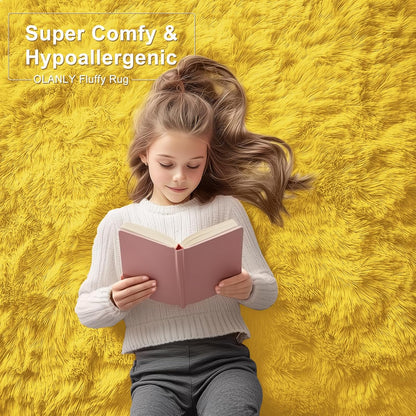 OLANLY Large Area Rug - Soft Fluffy Shaggy Carpet for Living Room & Bedroom | 9x12, Yellow