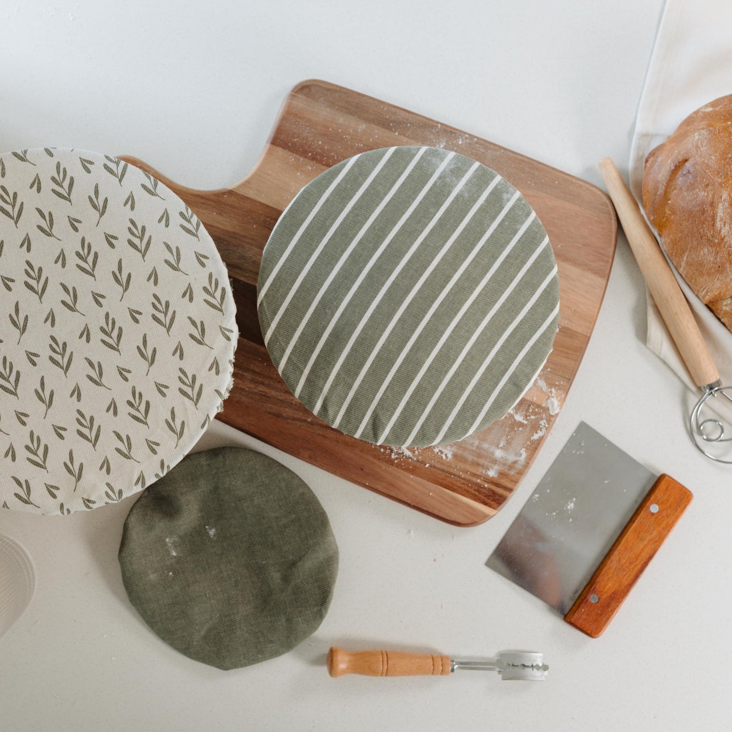 Beautiful Linen Cotton Blend Bowl Covers for Bread Proofing - Reusable Set of 3 in Varying Sizes Easily Fit Your Bowls 7" to 13" - Durable Fabric Covers, Ideal Sourdough Bread Baking Accessories