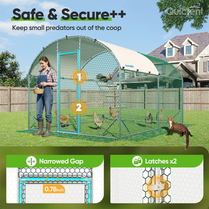 Quictent Essential Series 12x9x6.6ft Metal Chicken Coop Run with Climbing Ladder, Walk-in Outdoor Poultry Cage with PVC Coated Chicken Wire, Hen Duck Rabbit Farm House, Waterproof Anti-UV Cover