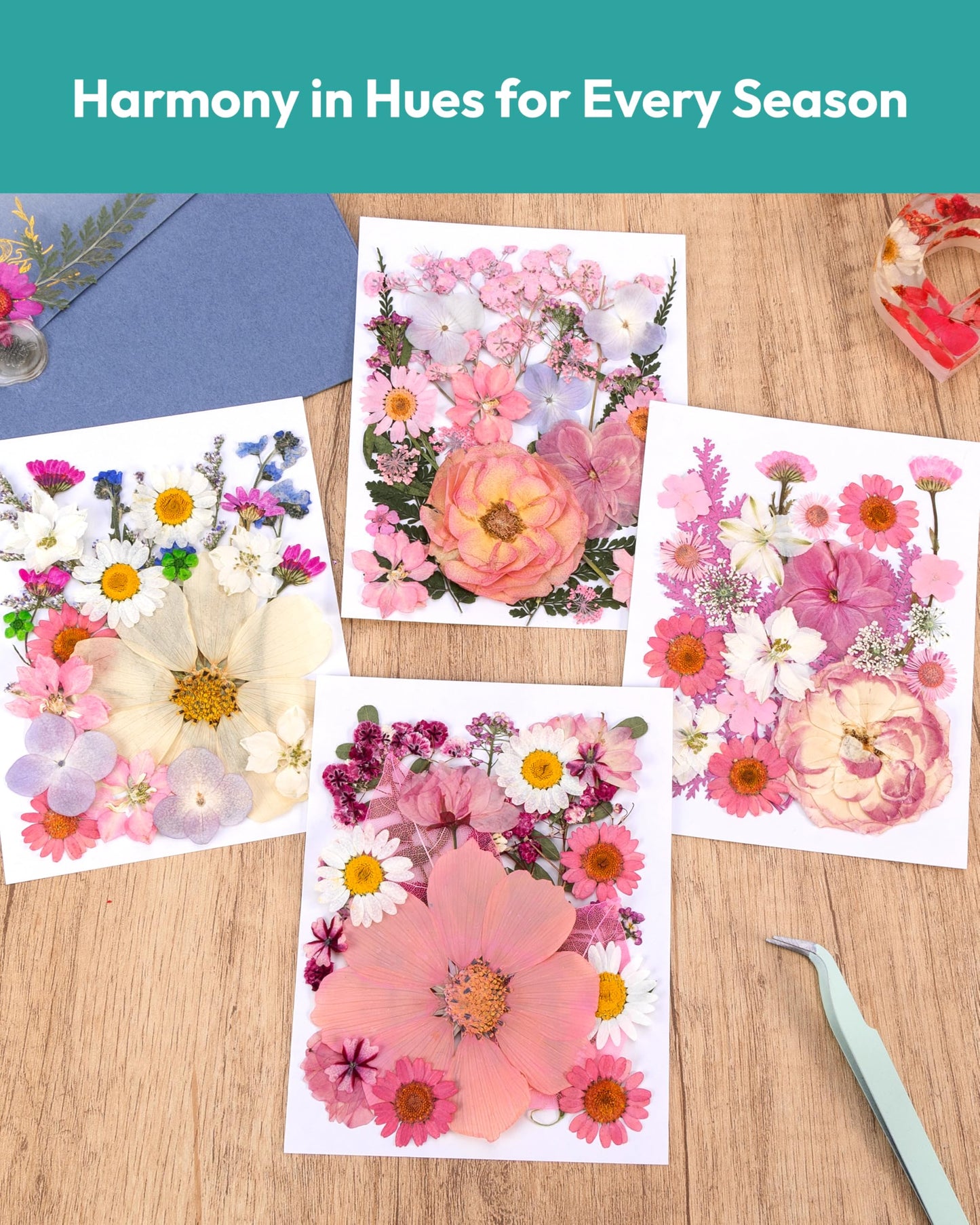 Dried Flowers, Resiners 100Pcs Pressed Flowers for Craft Baby Pink Real Natural Dried Flowers Dry Leaves Kit for DIY Making Crafts Resin Soap Candle Scrapbook Supplies Card Making Jewelry